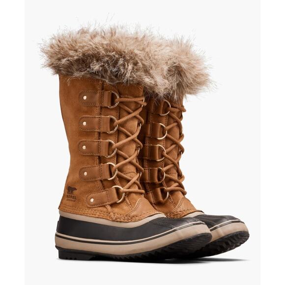NWT Women's Sorel Joan of Arctic Fur Trim Waterproof Boots in Camel Brown size 9 - Picture 1 of 7